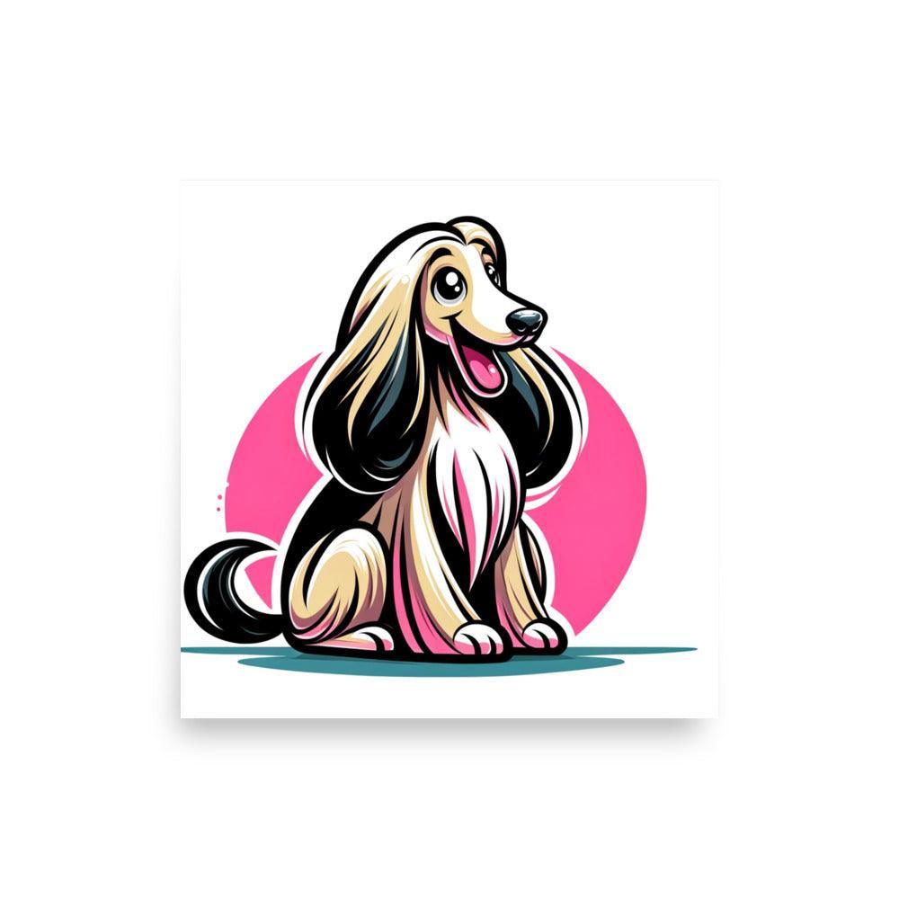 Joyful Afghan Hound Vibrant Cartoon Poster - Oh Posters