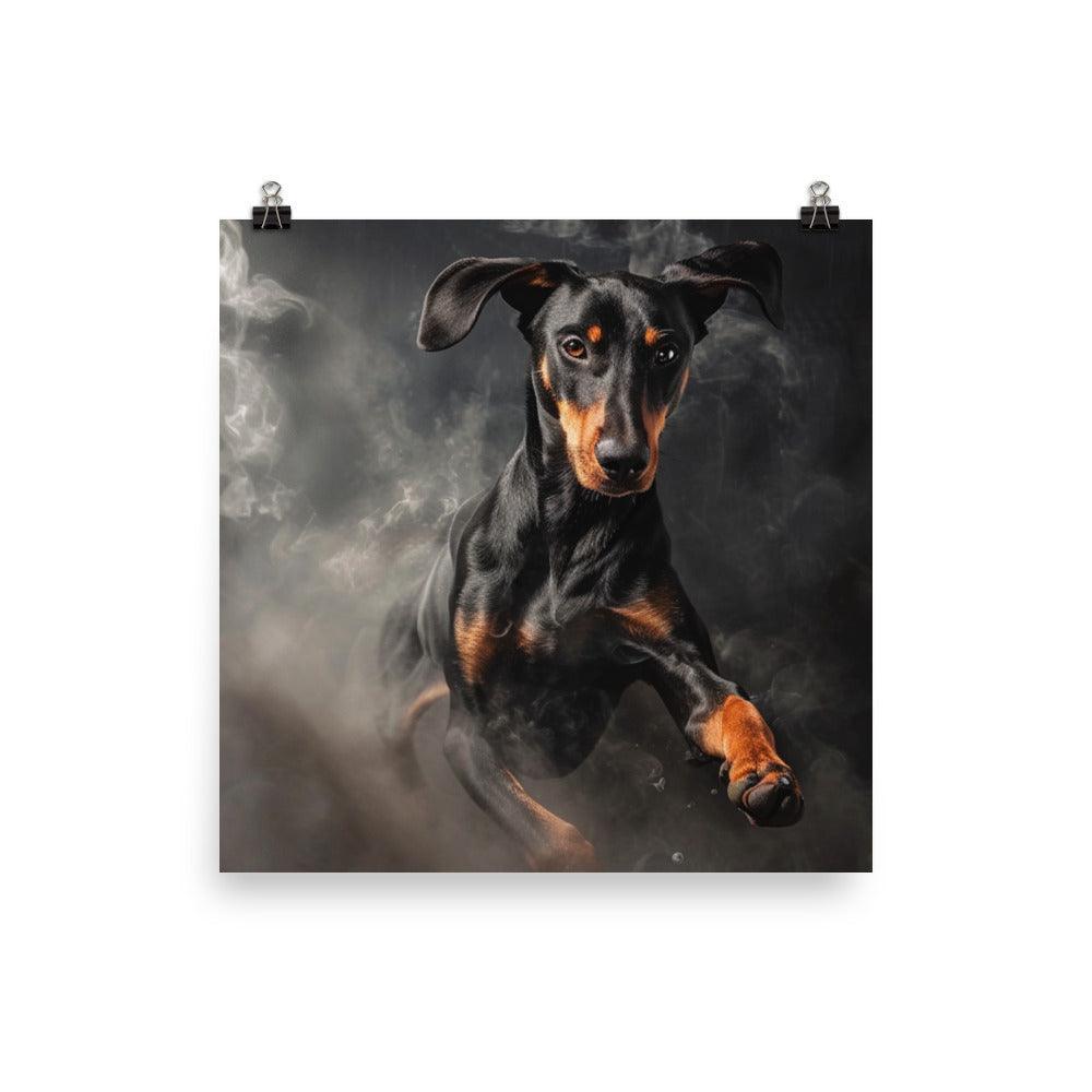 Dobermann Dynamic Smoke Effect Dog Portrait Poster - Oh Posters