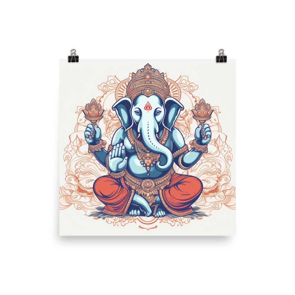 Ganesha Orange Mandala Inspired Illustration Poster - Oh Posters