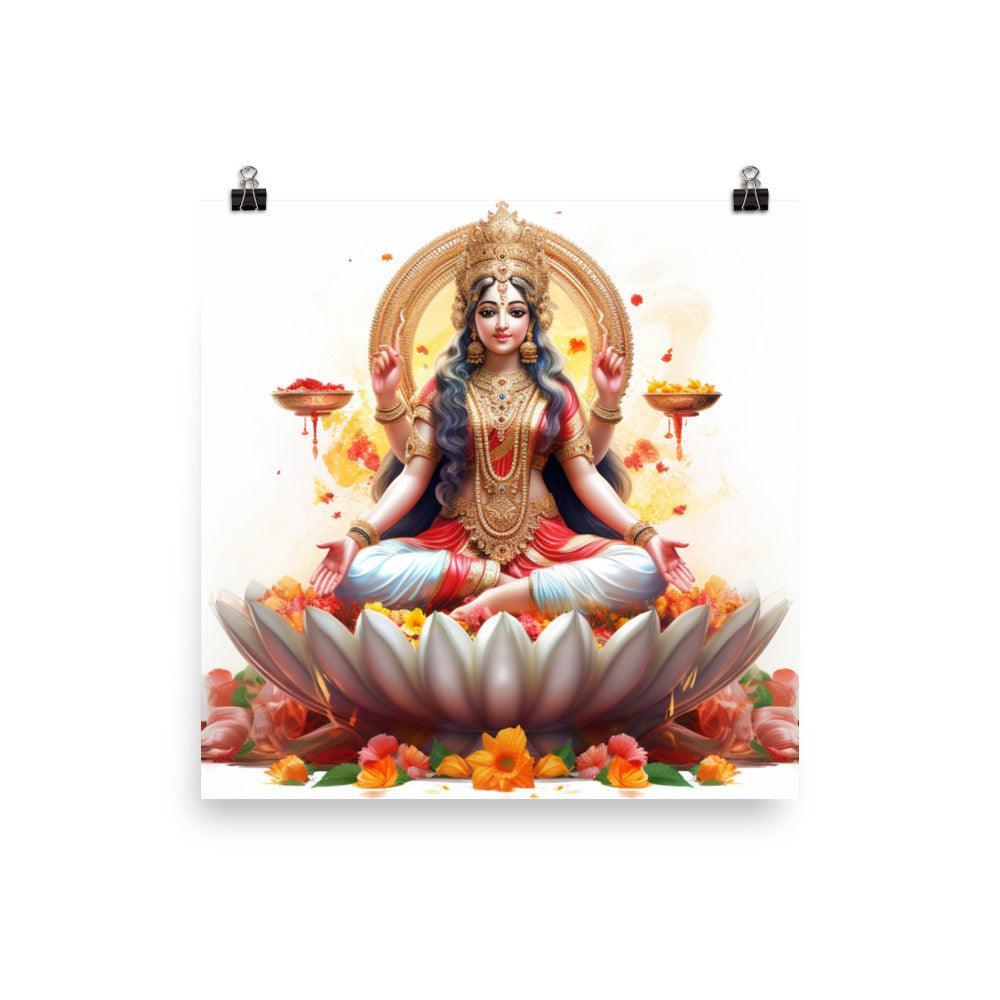 Lakshmi Goddess of Wealth Floral Digital Art Poster - Oh Posters