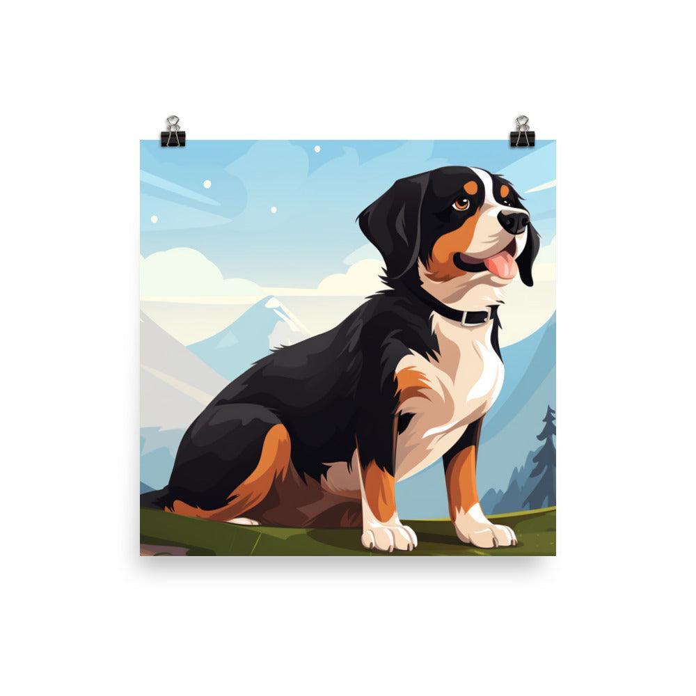 Entlebucher Mountain Dog Cartoon Mountainscape Poster - Oh Posters