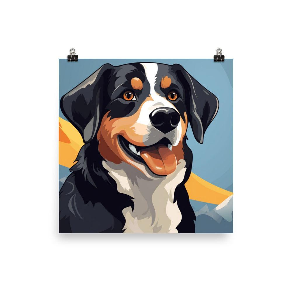 Entlebucher Mountain Dog Vibrant Mountain Illustration Poster - Oh Posters