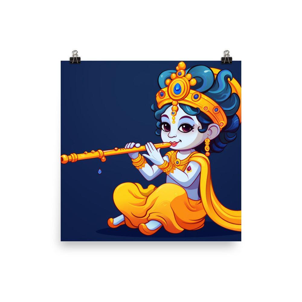 Krishna Divine Melody Cartoon Style Poster - Oh Posters