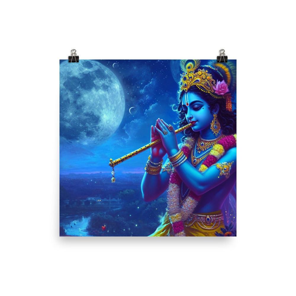 Krishna Moonlit Serenade Digital Painting Poster - Oh Posters