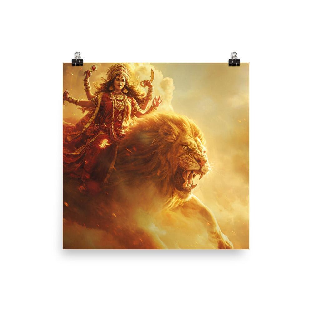 Durga Lion Mount Majestic Digital Art Poster - Oh Posters