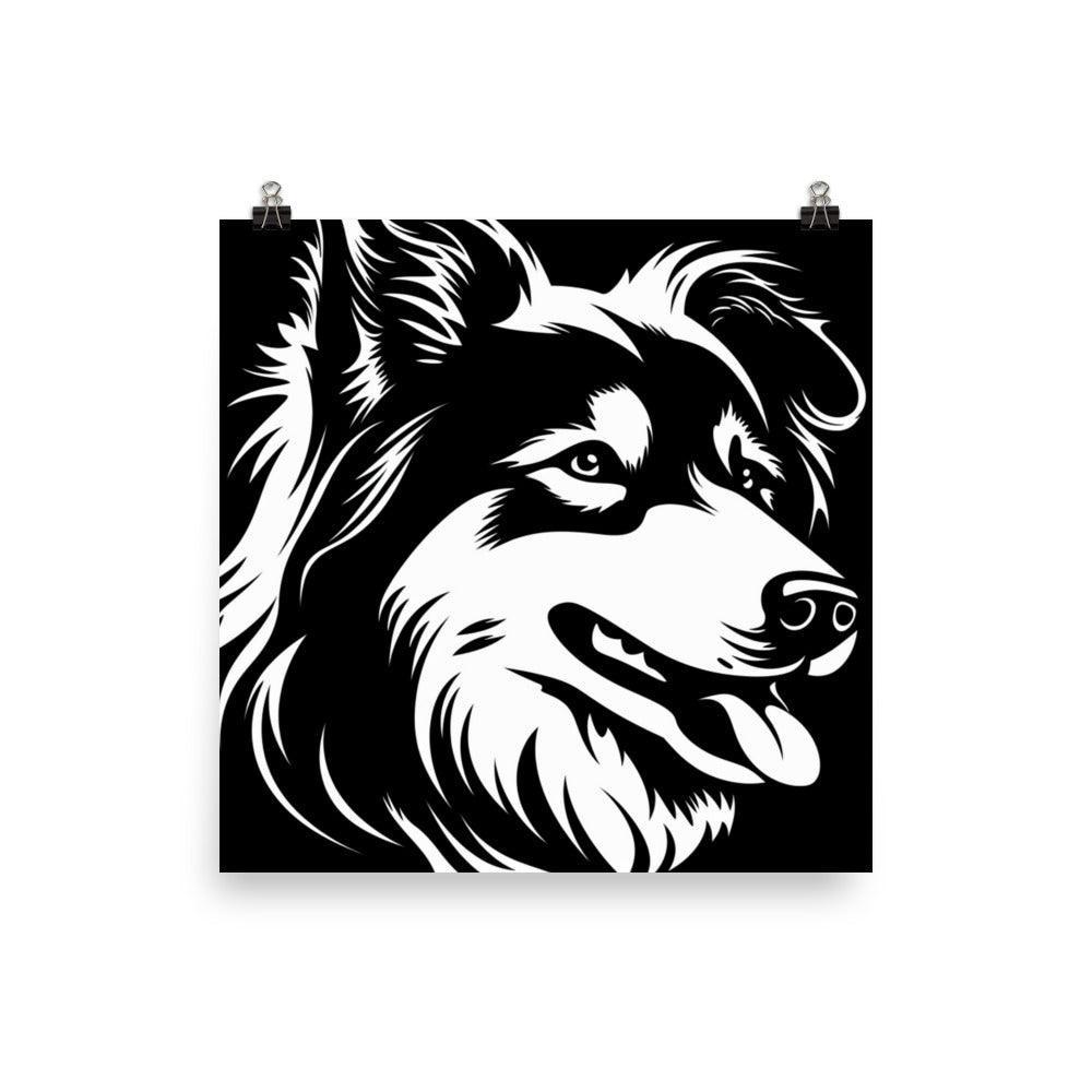 Finnish Lapphund Bold Black and White Silhouette Poster - Oh Posters