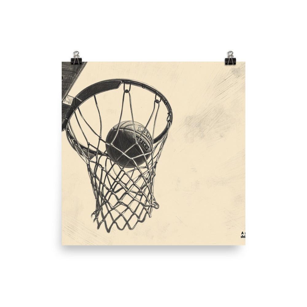 Monochrome Hoop Sketch Basketball Poster - Oh Posters