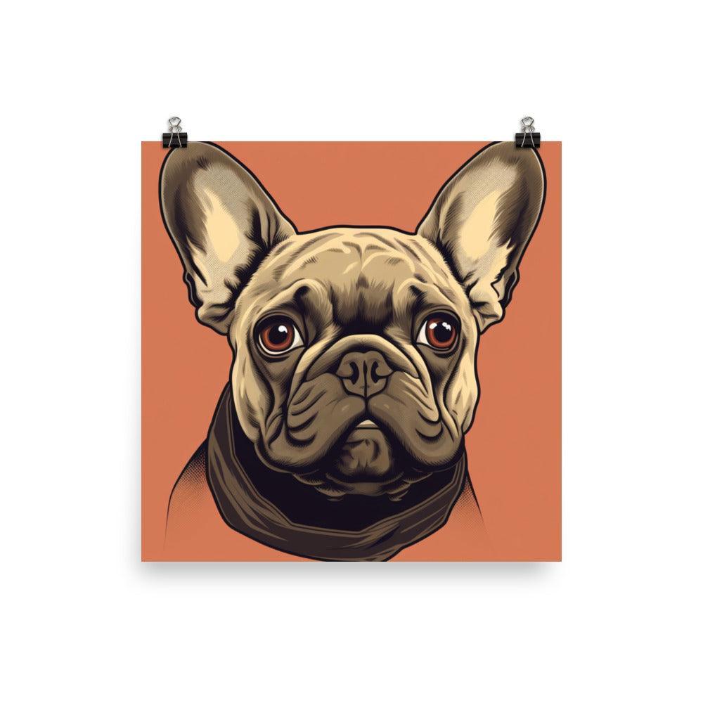 French Bulldog Digital Illustration Orange Background Poster - Oh Posters