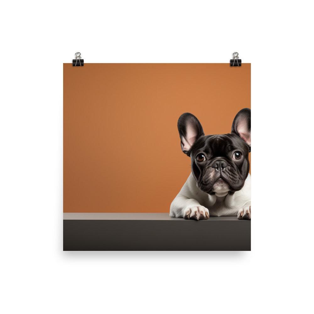 Peeking French Bulldog Realistic Portrait Burnt Orange Poster - Oh Posters