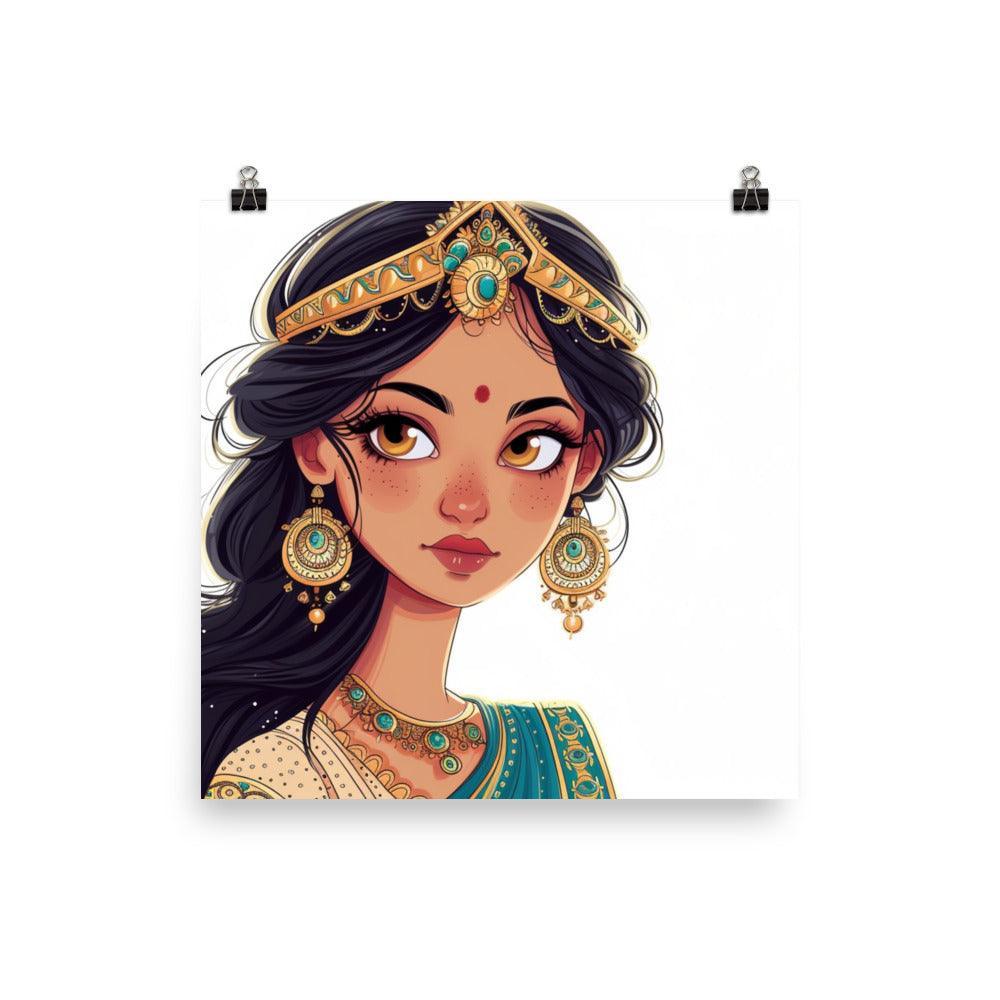 Traditional Indian Jewelry Adorned Princess Illustration Poster - Oh Posters