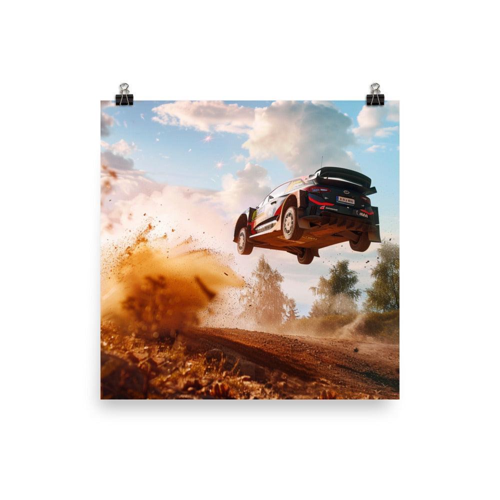 Dusty Trail High-Speed Rally Car Leap Poster - Oh Posters