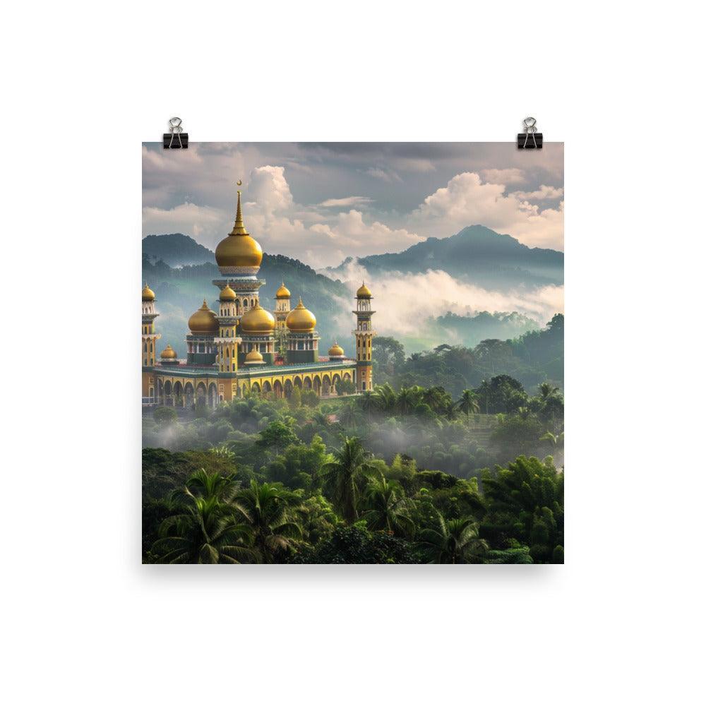 Brunei Sultan Mosque Foggy Landscape Photography Poster - Oh Posters