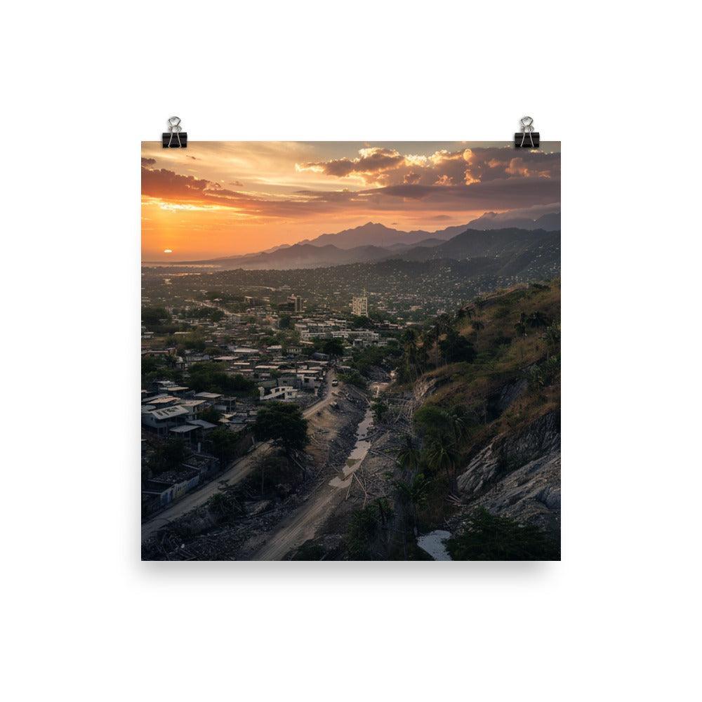 Haiti Mountainous Sunset Urban Landscape Poster - Oh Posters