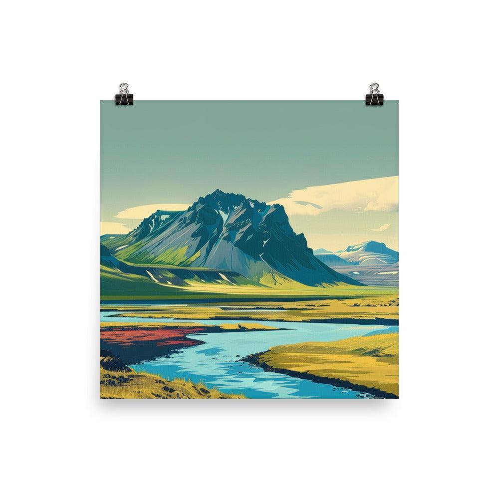 Iceland Majestic Mountain River Landscape Poster - Oh Posters