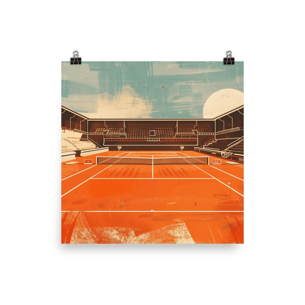 Empty Tennis Court Retro Style Stadium Art Poster - Oh Posters