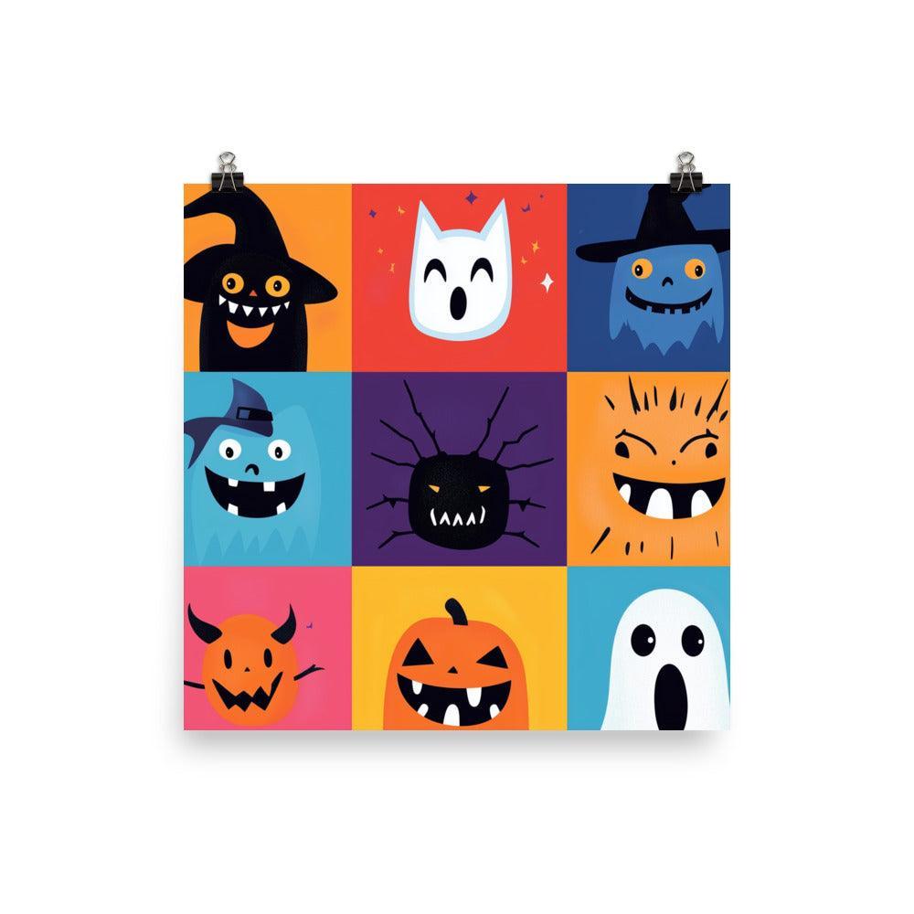 Fun Halloween Creatures Cartoon Style Grid Poster - Oh Posters