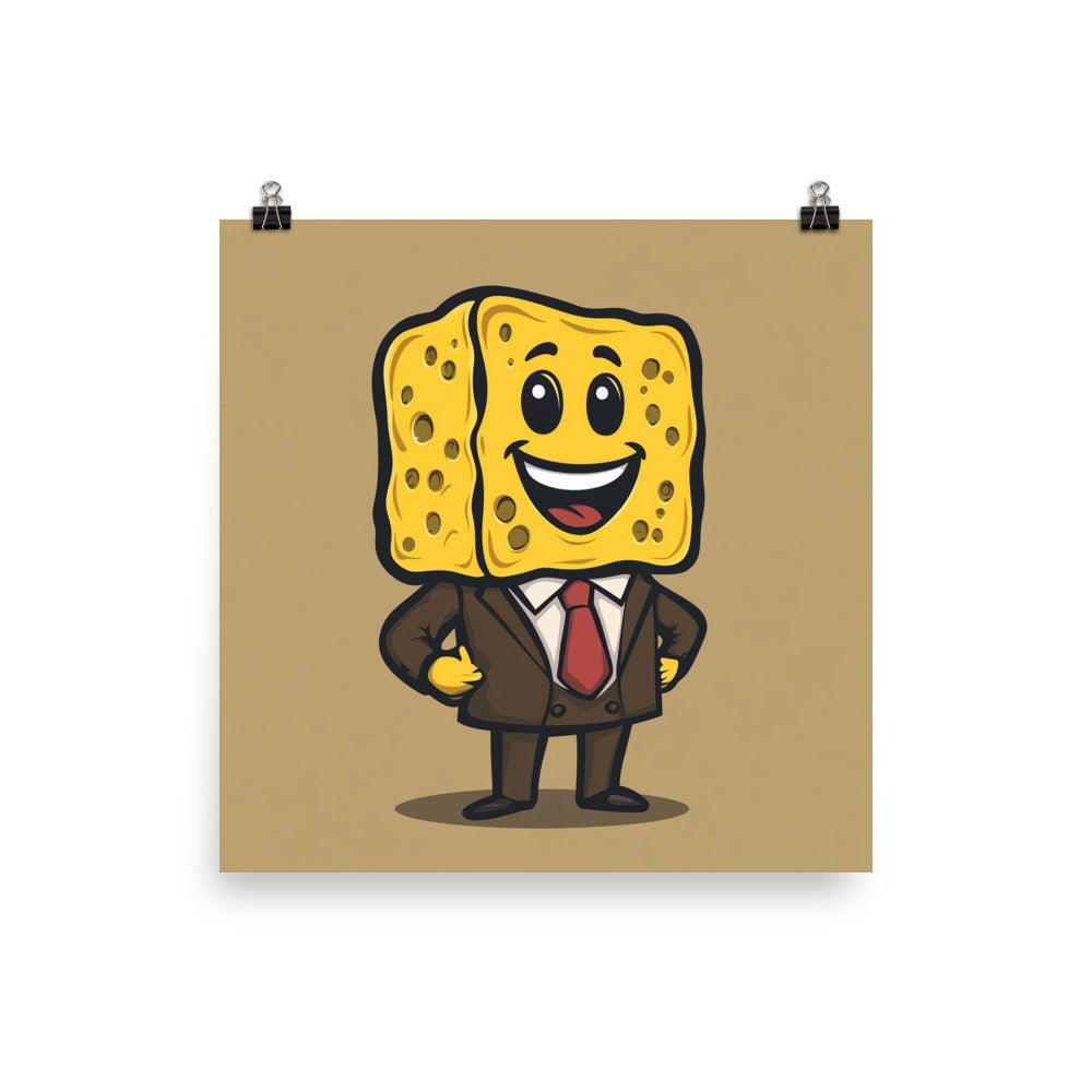 Happy Sponge Businessman Cartoon Illustration Poster - Oh Posters