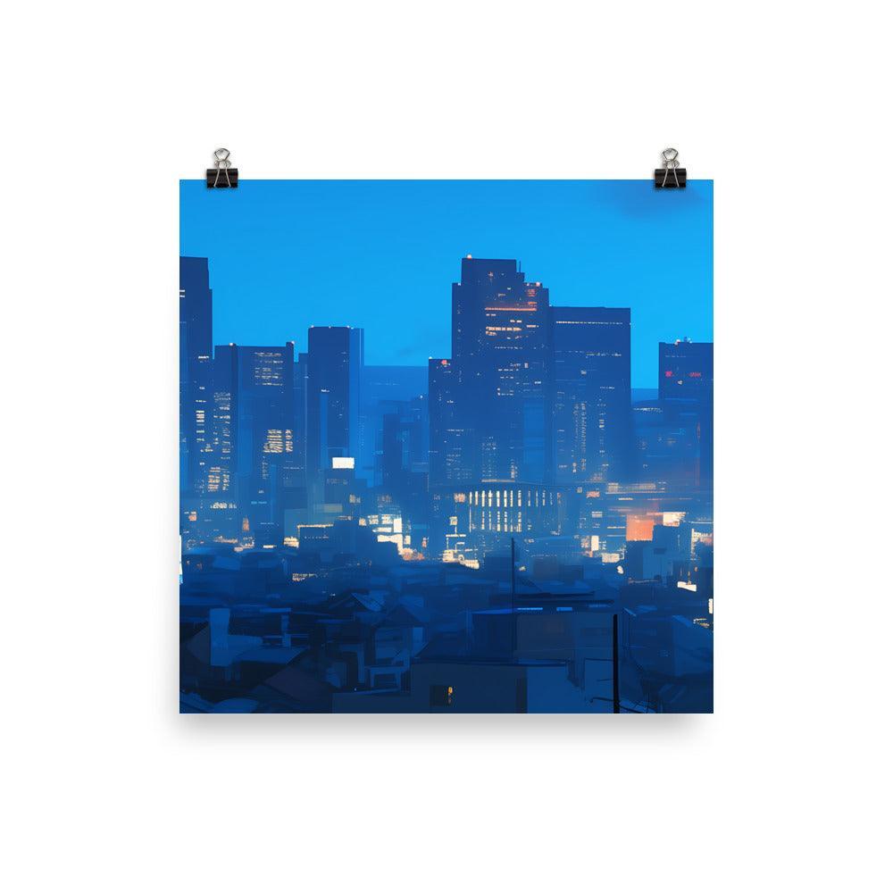 Dense Cityscape at Night with Skyscrapers and Rooftops Soft Lighting Art Poster - Oh Posters