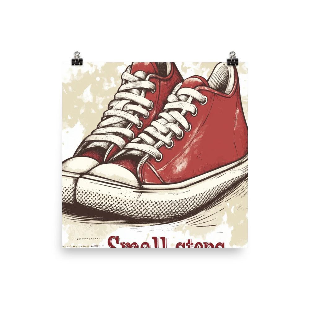 Small Steps Big Results Red Sneakers Motivational Illustration Poster - Oh Posters