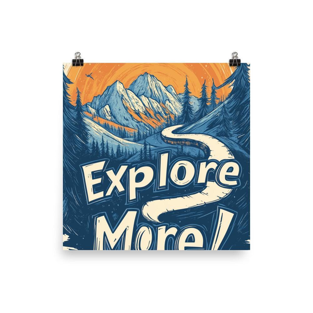 Explore More Scenic Mountain Illustration with Forest and Orange Sun Poster - Oh Posters