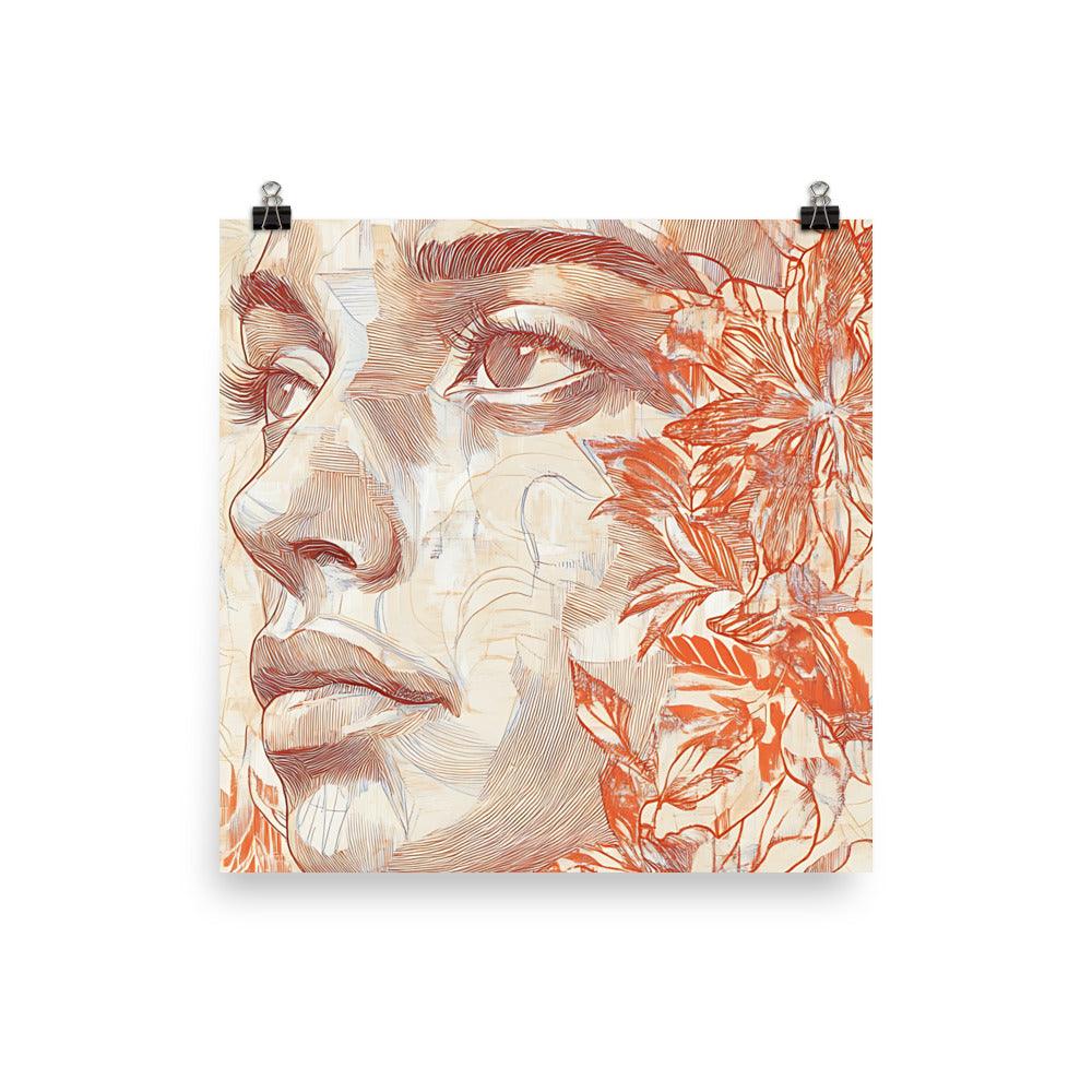 Boho Floral Portrait with Intricate Lines and Subtle Patterns Poster - Oh Posters