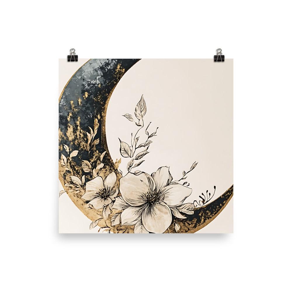Boho Floral Crescent Moon Art with Elegant Botanical Details Poster - Oh Posters