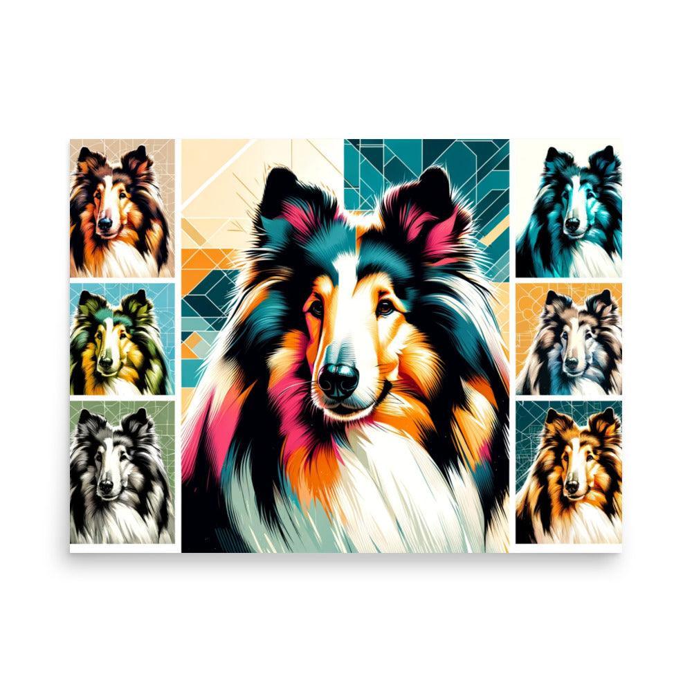 Rough Collie Dog Collage Line Vibrant Art Styles Poster - Oh Posters