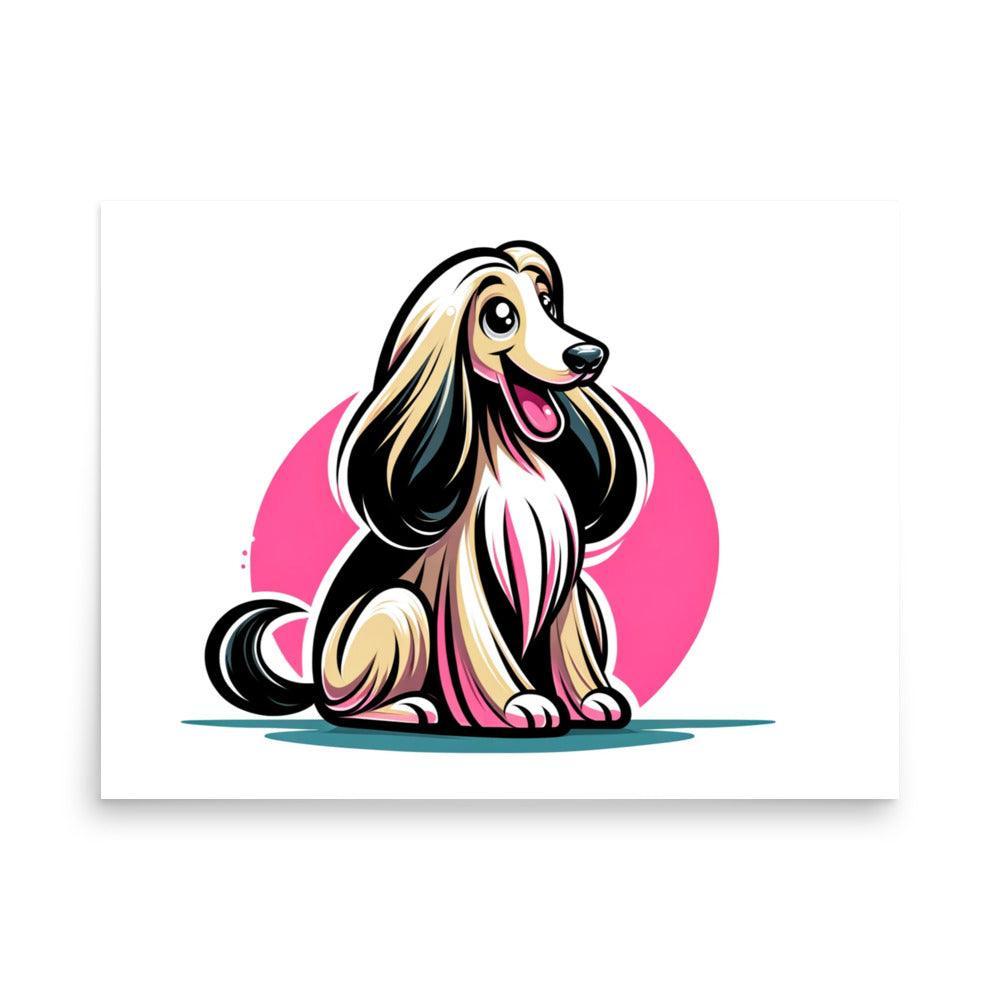 Joyful Afghan Hound Vibrant Cartoon Poster - Oh Posters