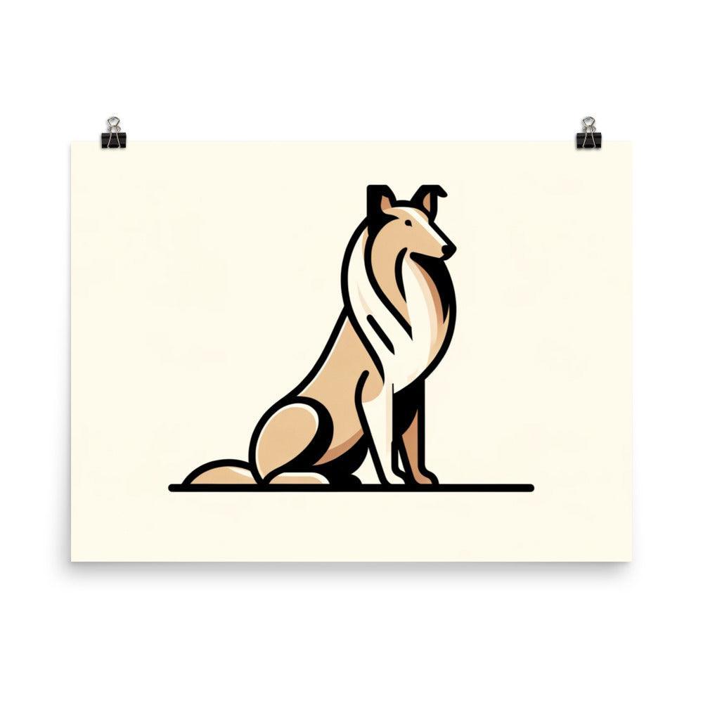 Sleek Collie Minimalist Illustration Modern Flat Color Design Poster - Oh Posters
