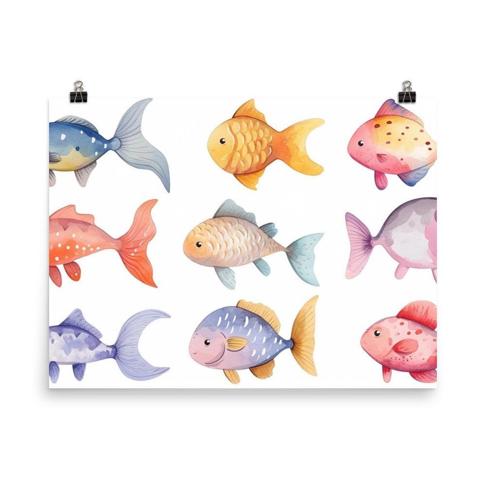 Pastel Watercolor Fish Collection for Nursery Children Kids Art Poster - Oh Posters