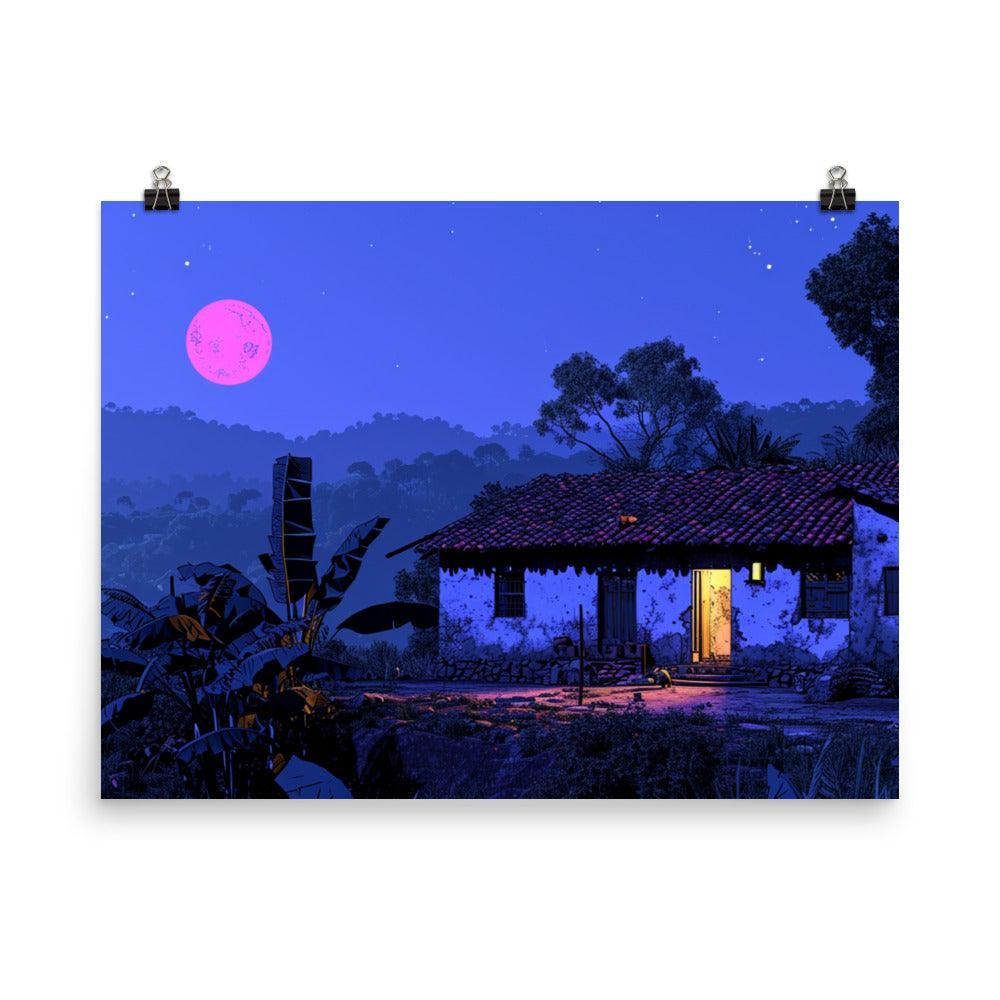 Indian Night Sky Village Home Game Style Art Poster - Oh Posters