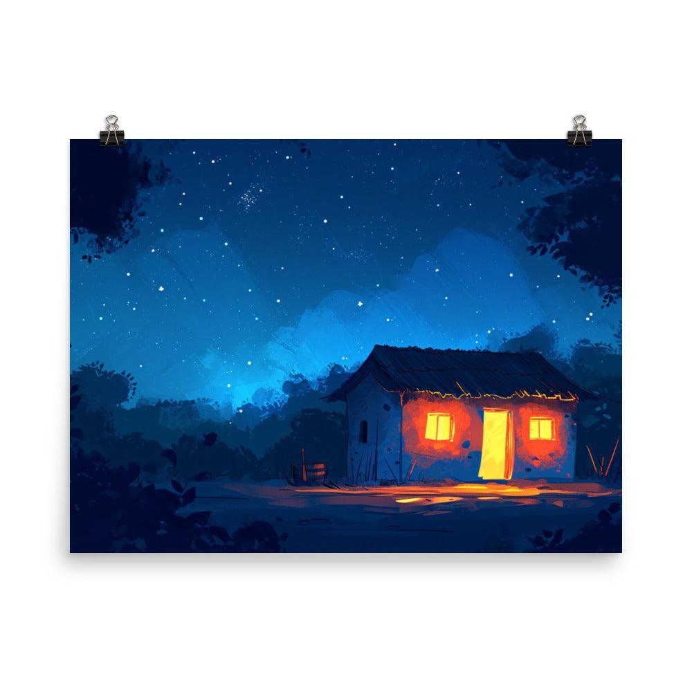 Indian Night Sky Village Home Game Style Art Poster - Oh Posters