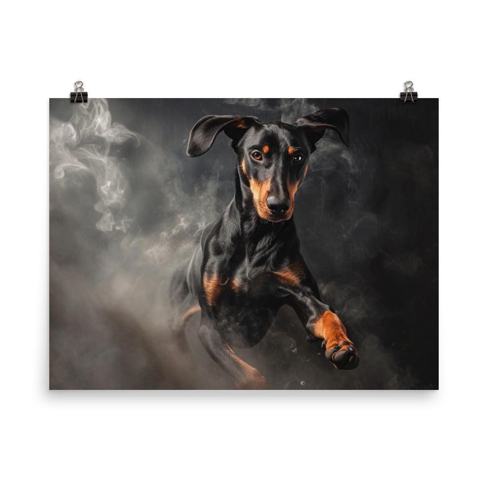 Dobermann Dynamic Smoke Effect Dog Portrait Poster - Oh Posters