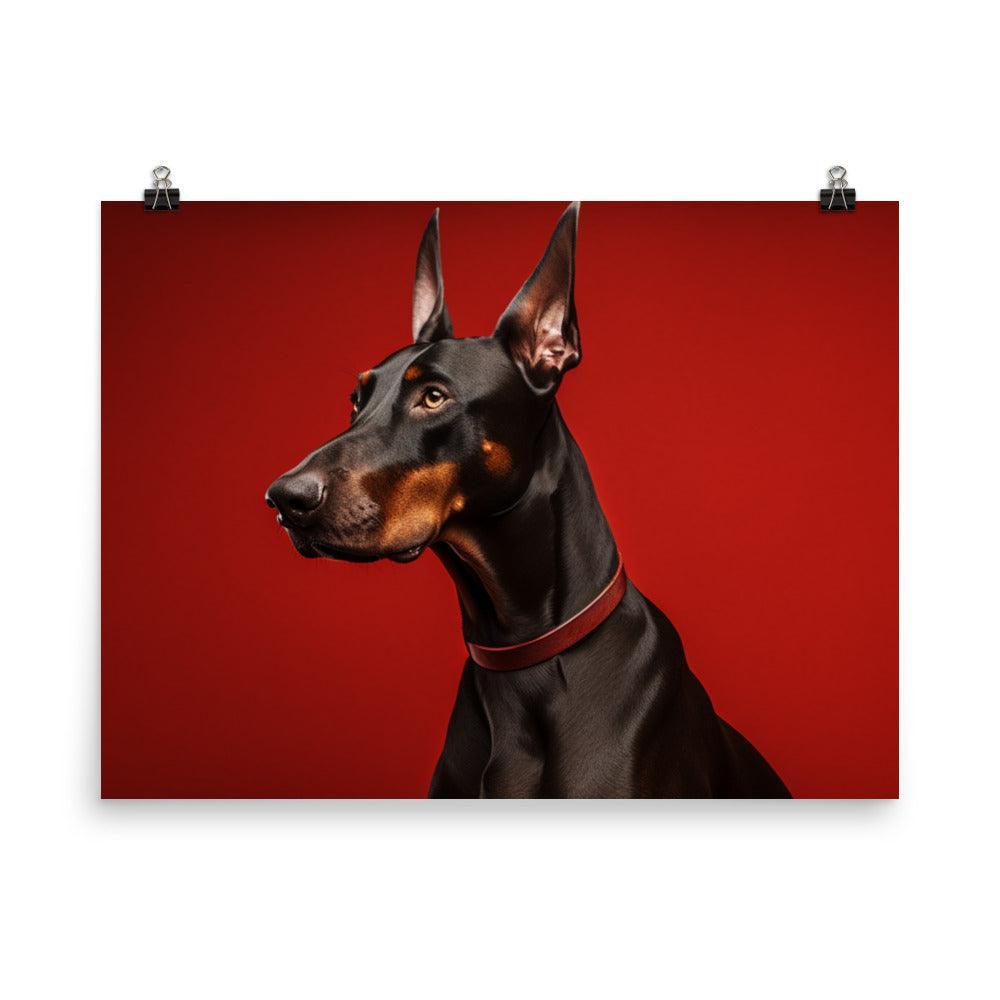 Dobermann Elegant Profile on Red Background Dog Poster - Oh Posters