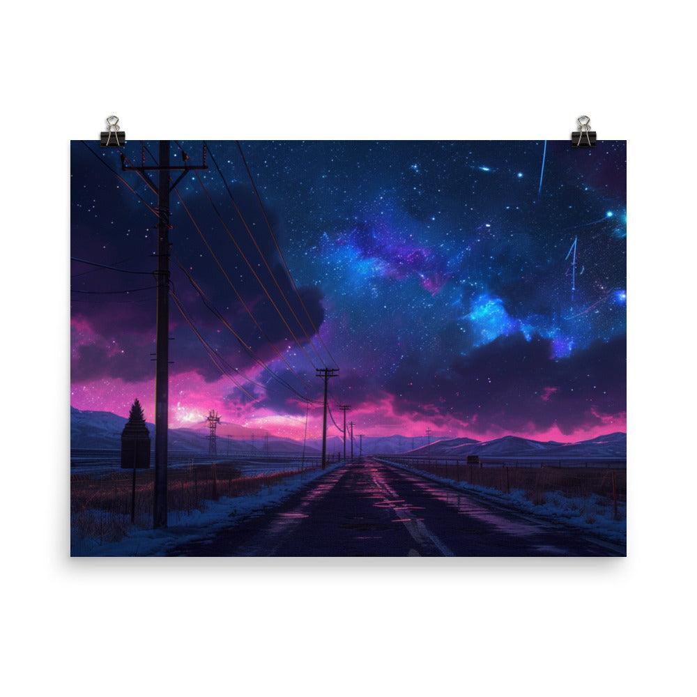 Cosmic Twilight Power Lines Artistic Poster - Oh Posters