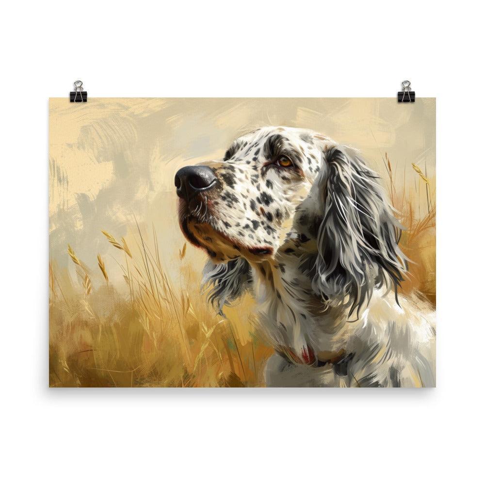 English Setter Serene Field Artistic Illustration Poster - Oh Posters