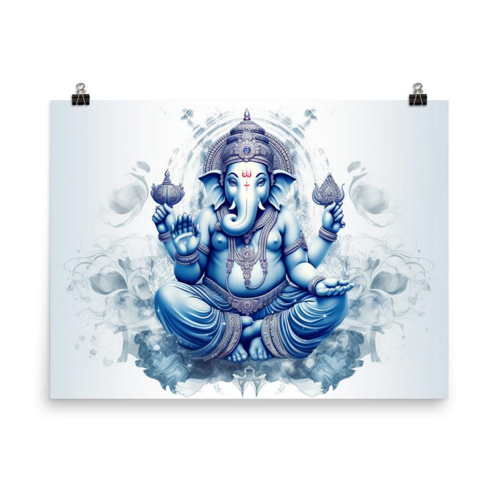 Ganesha Blue Spiritual Digital Artwork Poster - Oh Posters