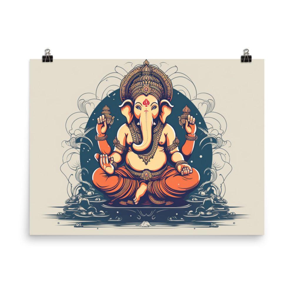 Ganesha Traditional Orange and White Art Poster - Oh Posters