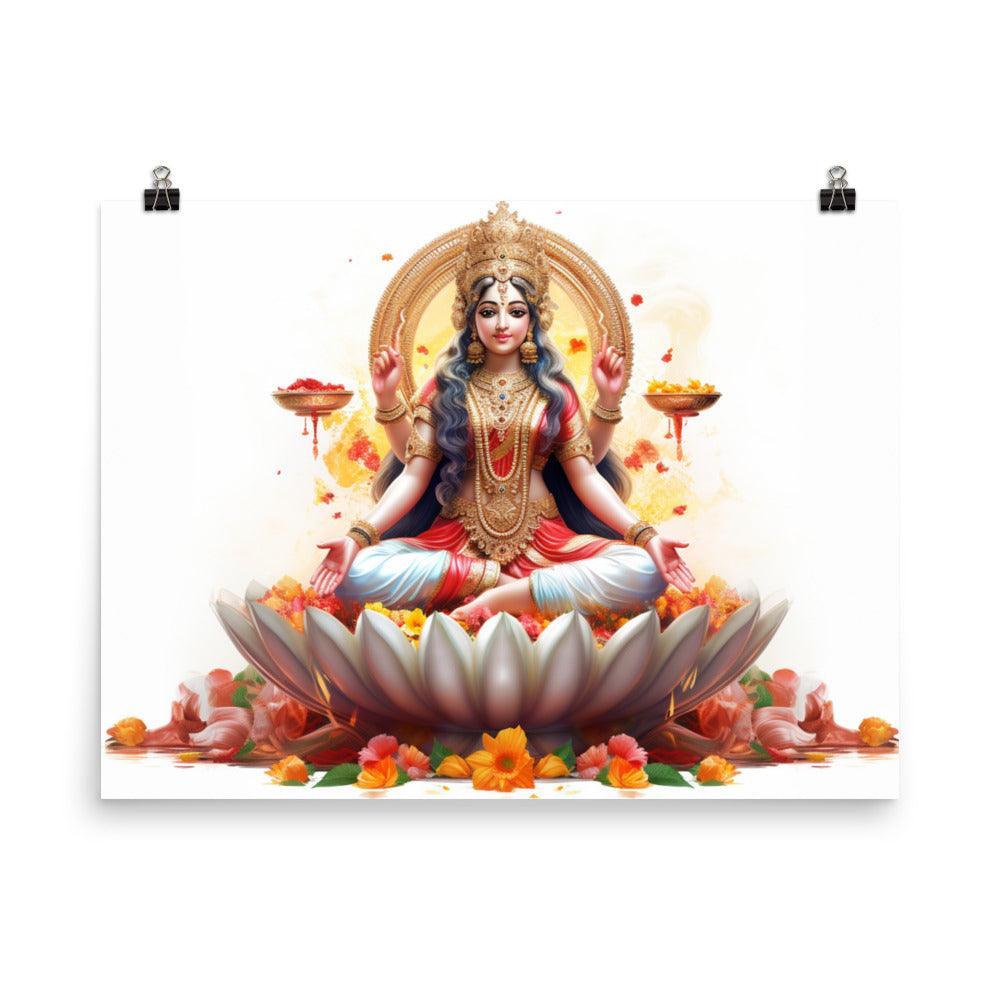 Lakshmi Goddess of Wealth Floral Digital Art Poster - Oh Posters