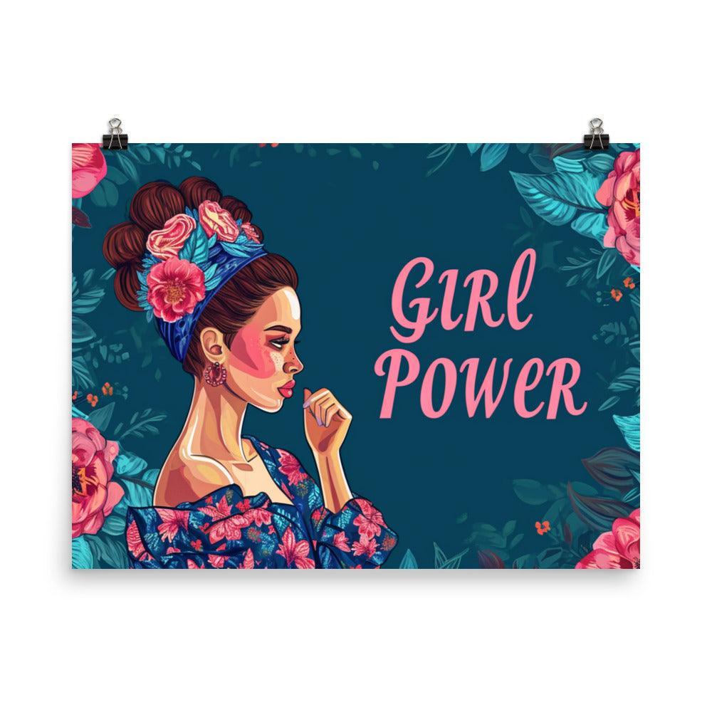 Girl Power Quote Feminine Strength Floral Background Illustration Poster - Oh Posters