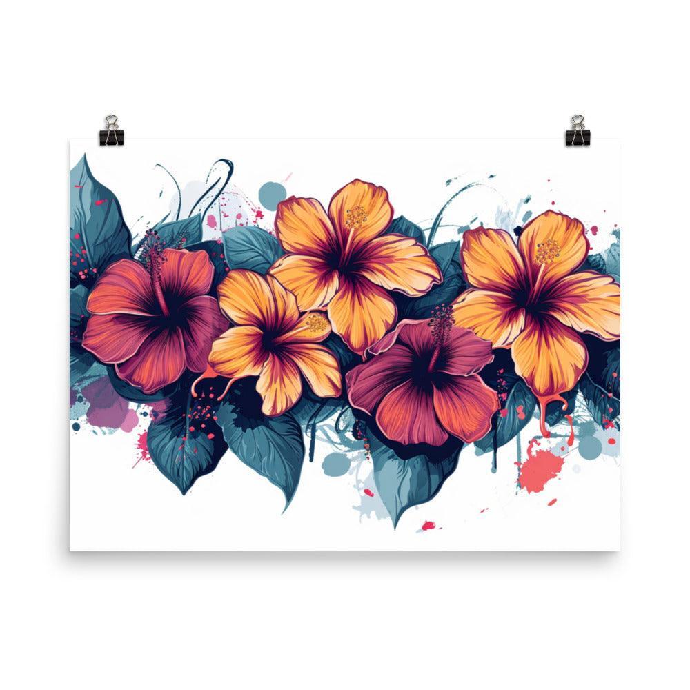 Tropical Hibiscus Floral Digital Artwork Poster - Oh Posters