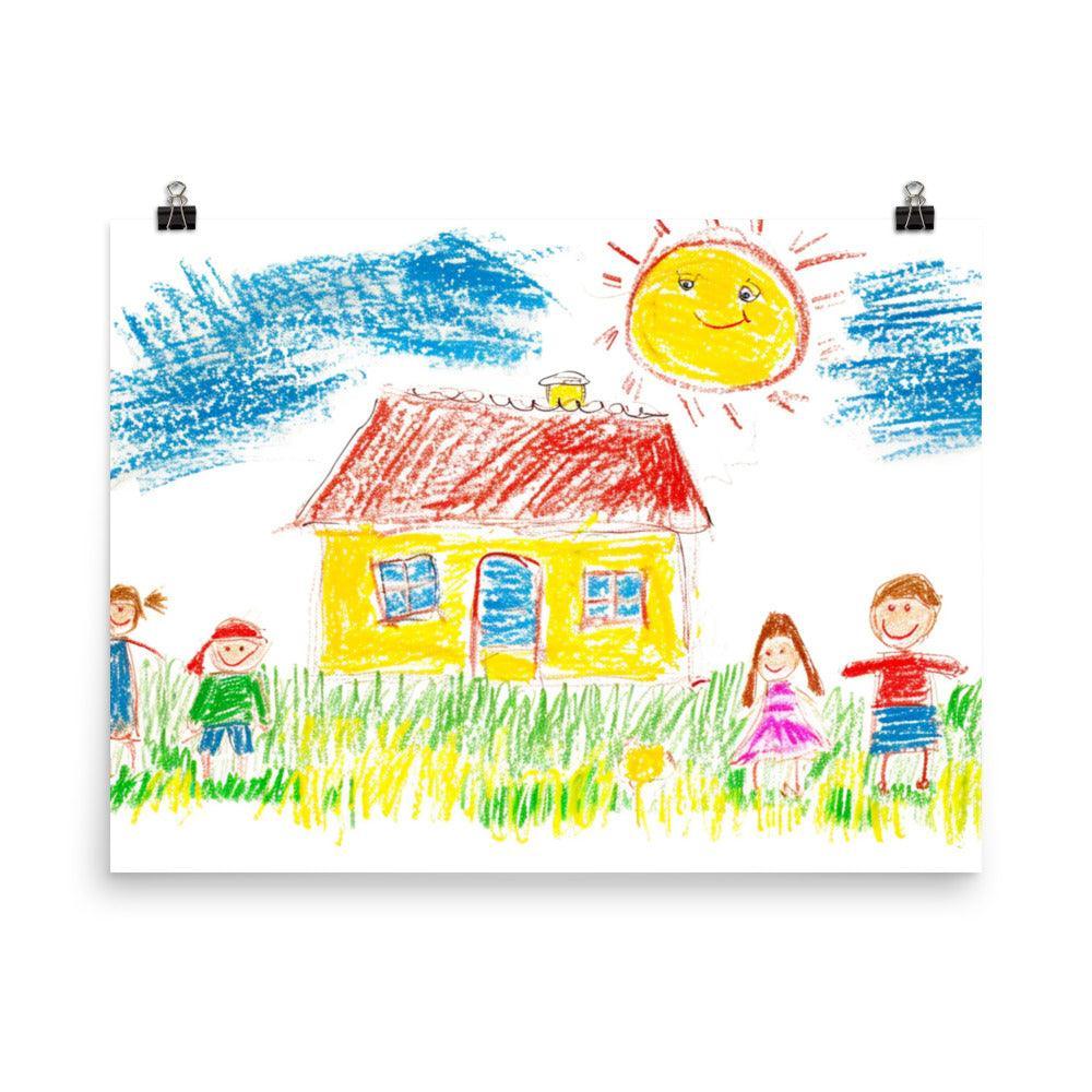 Childhood Drawing Family Home Crayon Art Poster - Oh Posters