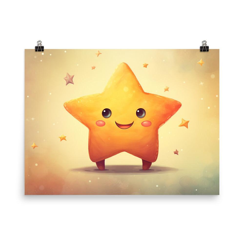 Cheerful Star Character Whimsical Digital Art Poster - Oh Posters