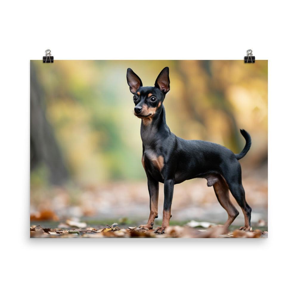 Lifelike English Toy Terrier in Autumn Leaves Poster - Oh Posters