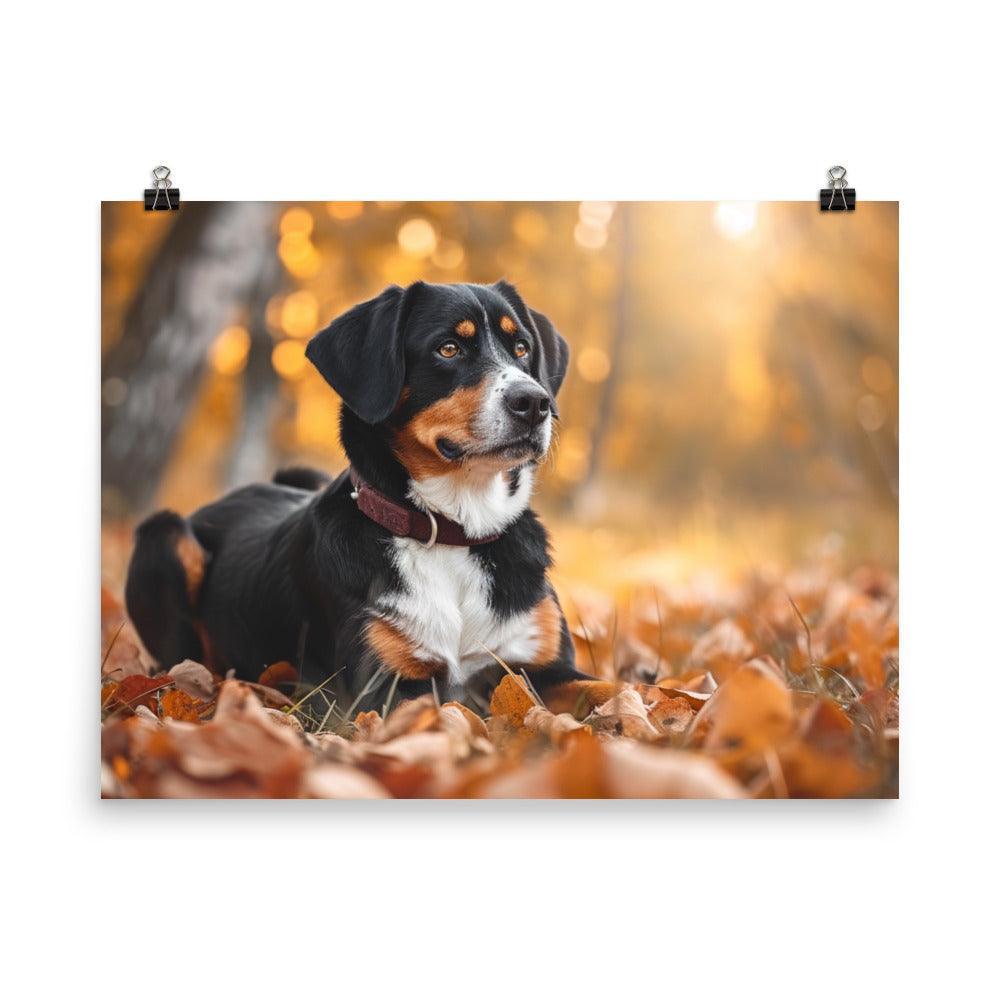 Entlebucher Mountain Dog Autumn Leaves Photography Poster - Oh Posters