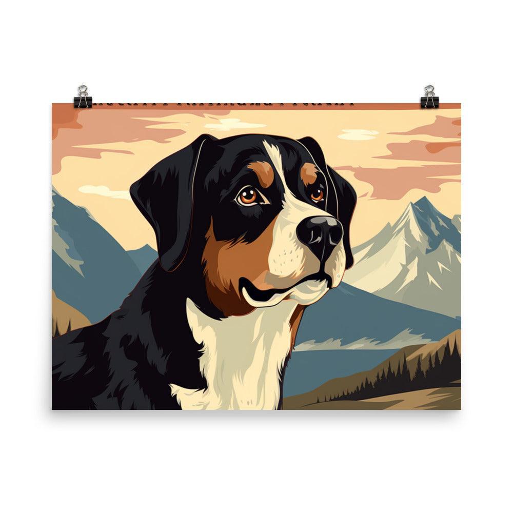 Entlebucher Mountain Dog Retro Style Mountain Illustration Poster - Oh Posters