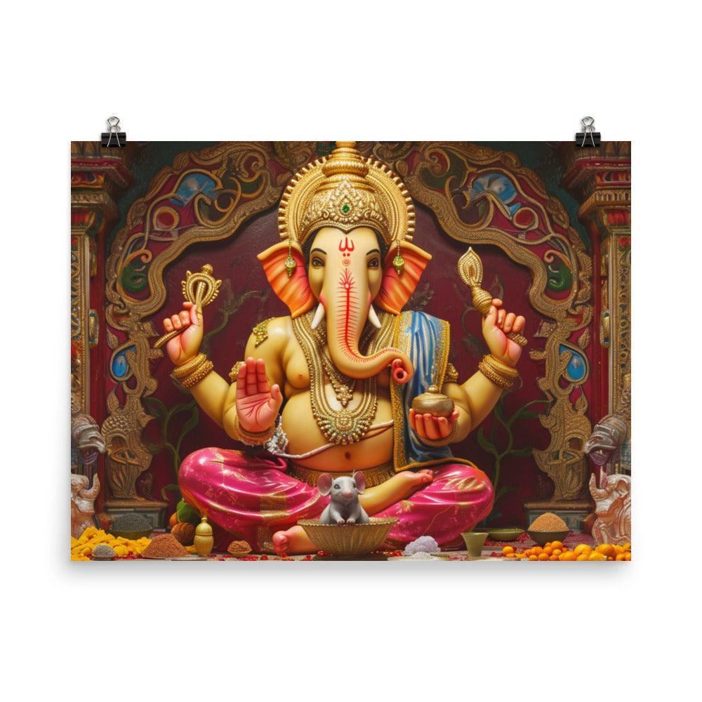 Ganesha Figurine Traditional Hindu Deity Illustration Poster - Oh Posters