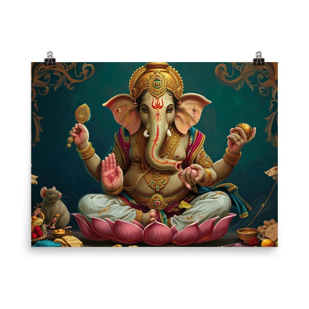 Ganesha Sacred Elephant God with Offerings and Incense Poster - Oh Posters