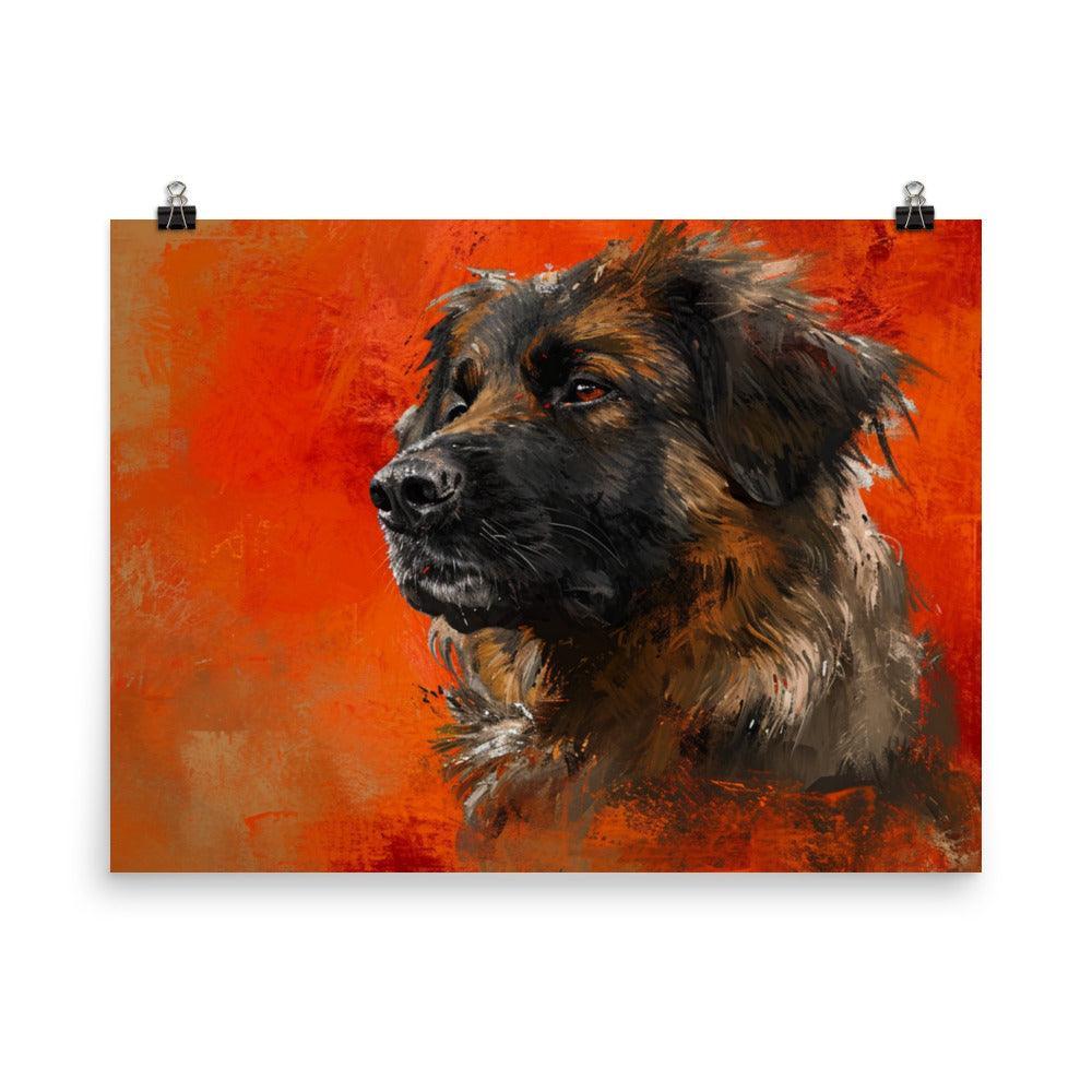 Estrela Mountain Dog Abstract Red Texture Art Poster - Oh Posters