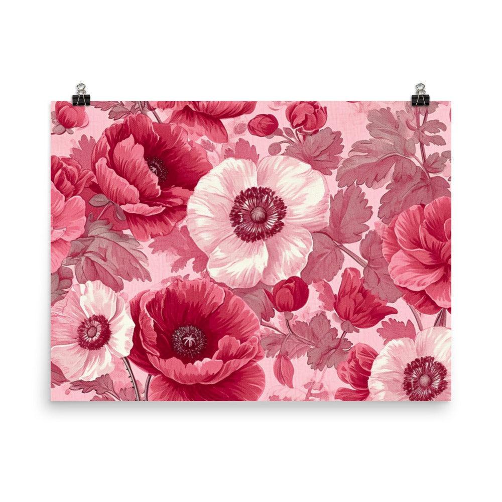 Vintage Pink Floral Pattern Wallpaper Design Poster - Oh Posters